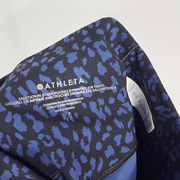 Athleta Small S Blue Black Salutation Stash Pocket II Printed 7/8 Tight Leopard - Picture 8 of 12